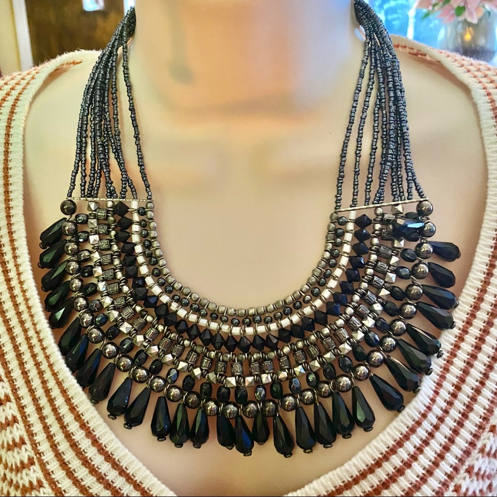 Vintage Statement Bib Black & Silver